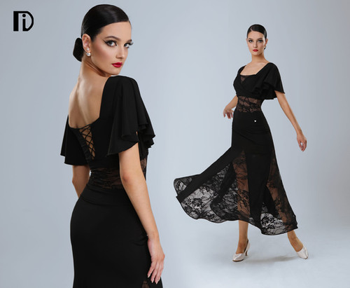 TID ボールルームワンピース　ドレス　黒　社交ダンス　スタンダード TID ボールルームワンピースドレス黒社交ダンススタンダード