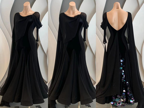 TID D004D】プレミアムボールルームワンピース(黒スパンコールつき