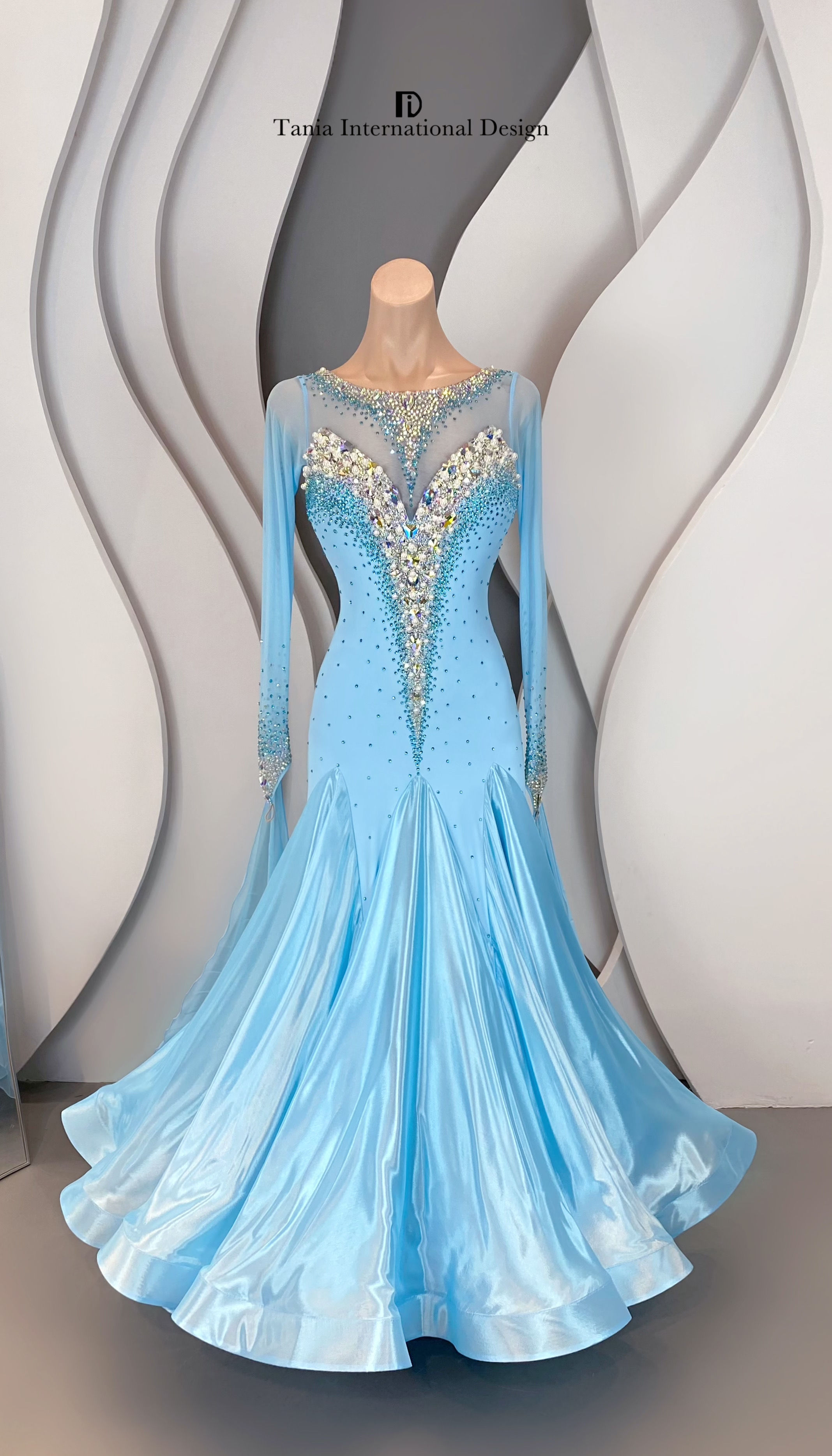 セミオーダー可能【TIDM720】ストーン煌めくシンプルビューティーなドレス