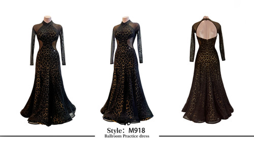 TID M349-S1D】スペシャル ボールルームワンピース(黒＆ヒョウ柄