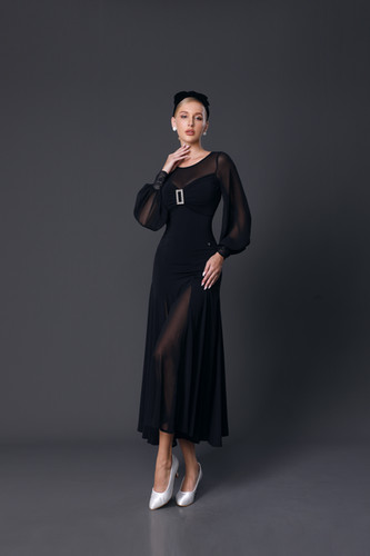 TID ボールルームワンピース　ドレス　黒　社交ダンス　スタンダード TID M357D】 ボールルームワンピース(黒) | adsjapan-danceshoes