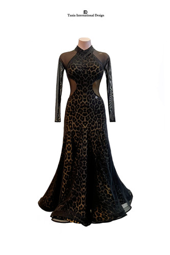 TID M349-S1D】スペシャル ボールルームワンピース(黒＆ヒョウ柄