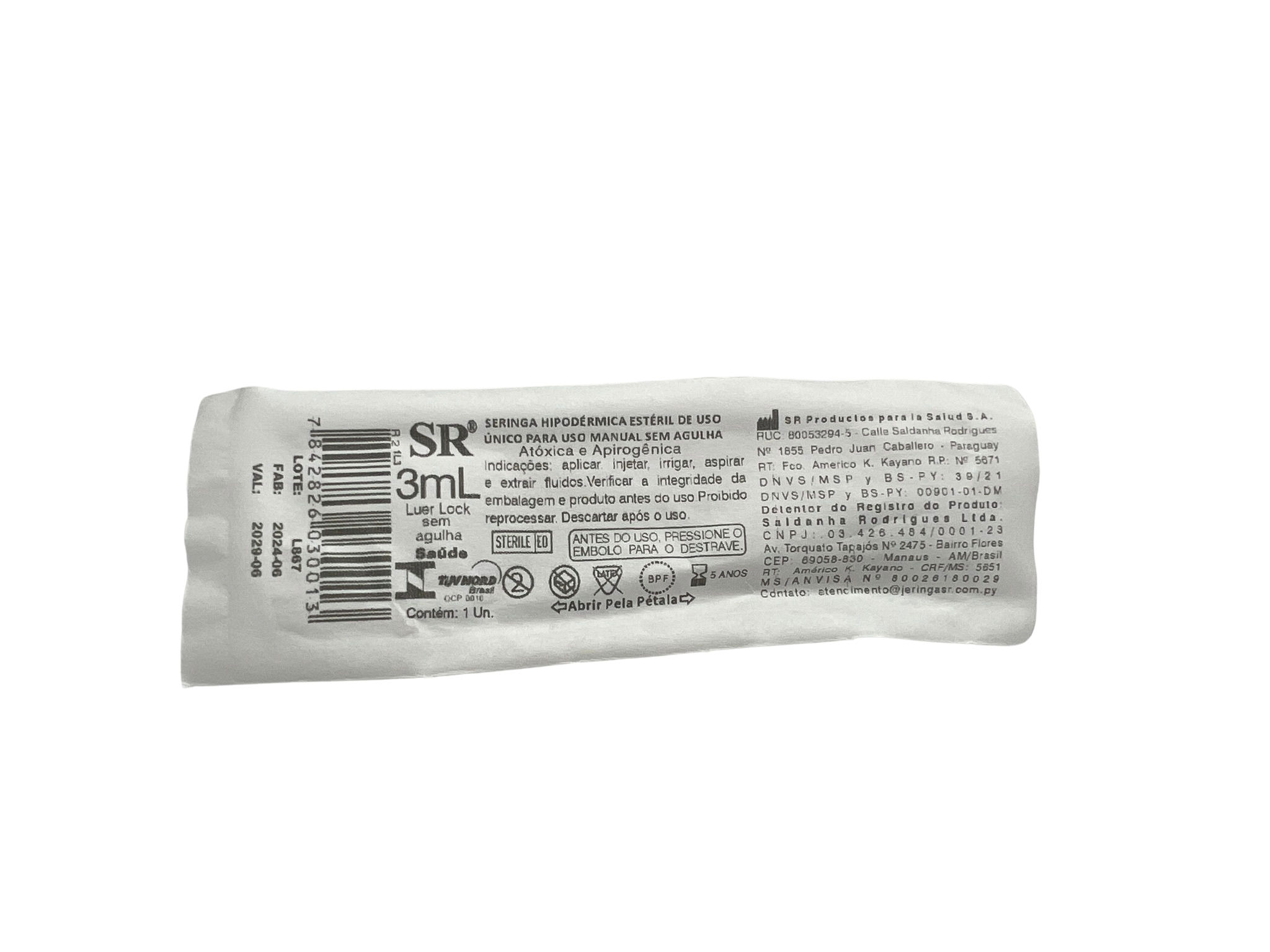 Seringa Descartável 3ml Luer Lock s/ Agulha - un SR
