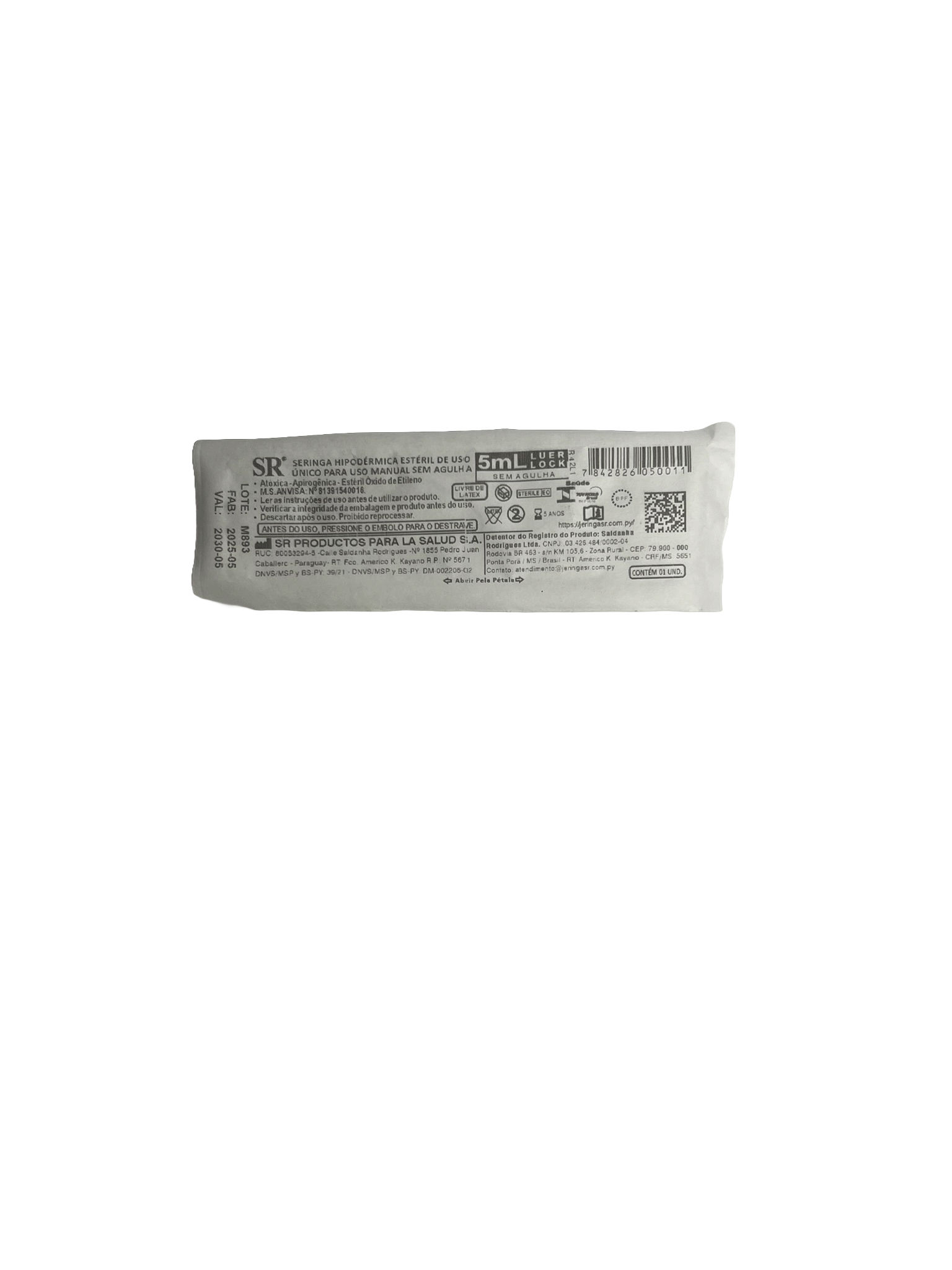 Seringa Descartável 5ml Luer Lock s/Agulha - un SR
