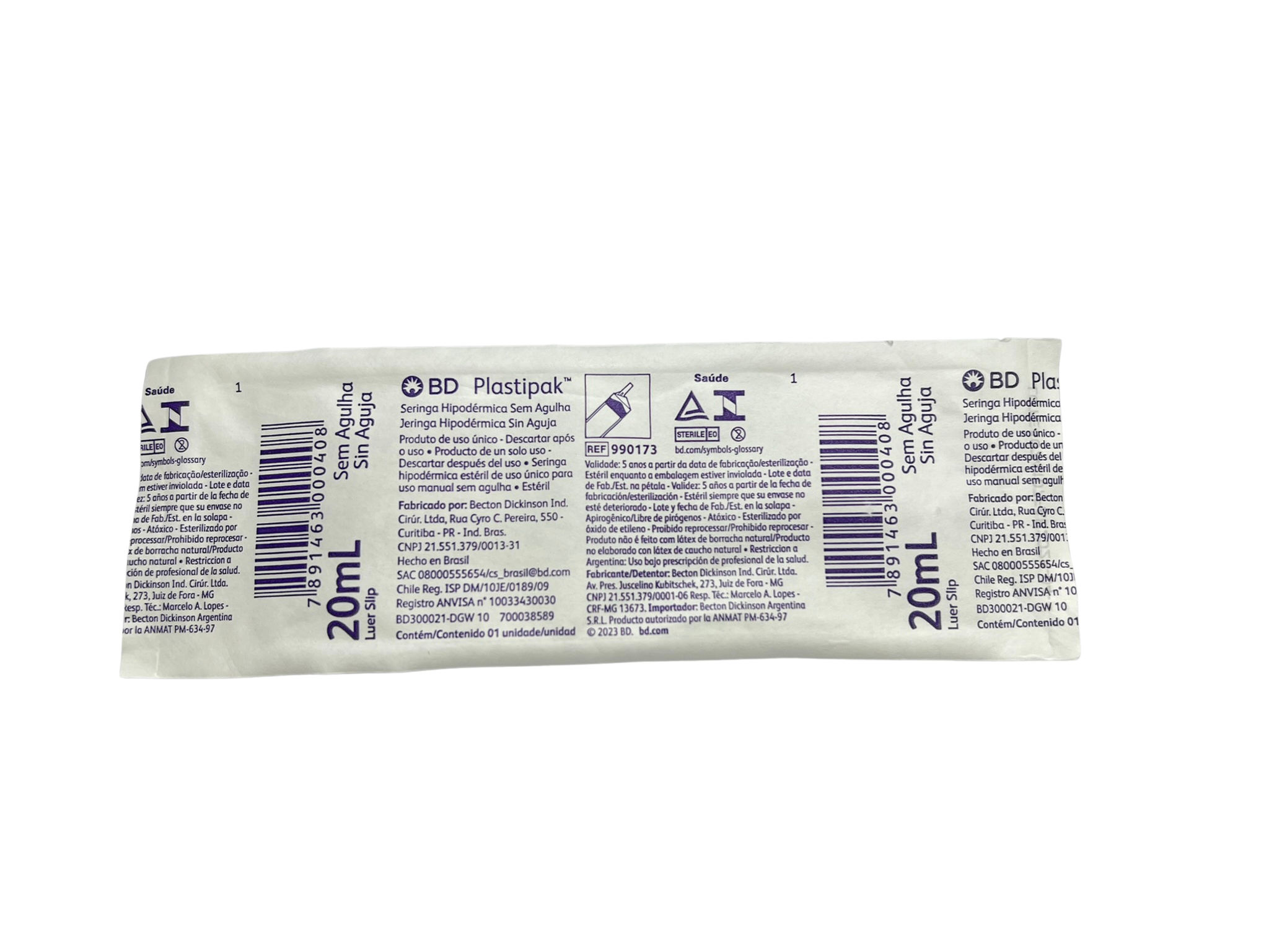 Seringa Descartável 20ml Luer Slip s/ Agulha - 250 un BD