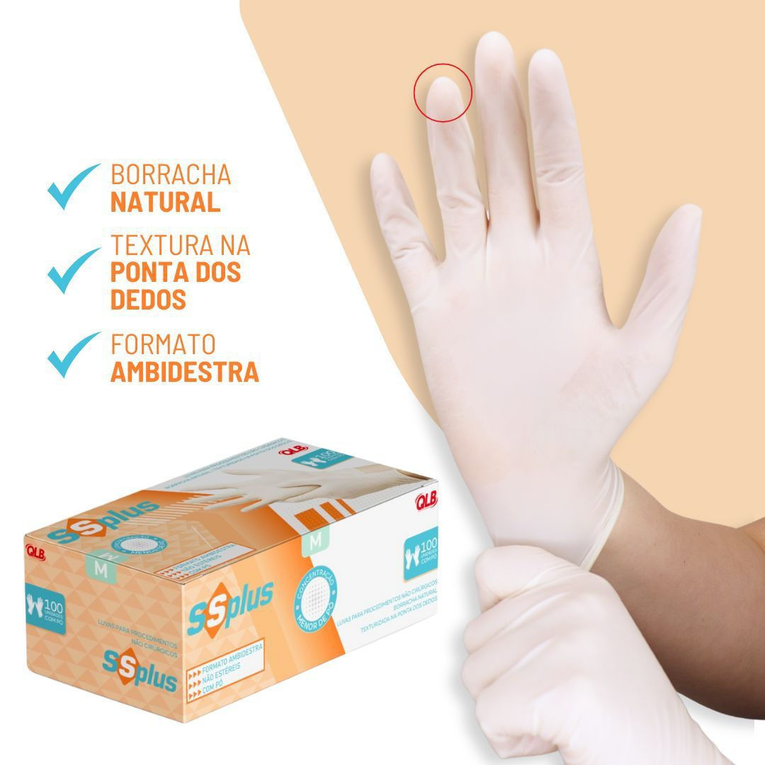 Luva De Látex c/Pó - cx c/100 un SS PLUS