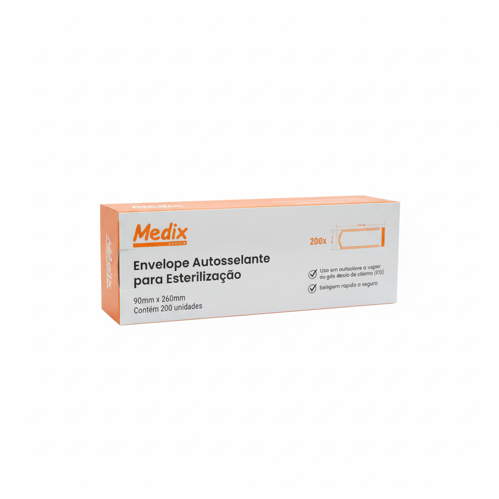 Envelope p/ Esterilização 9X26,5cm - 200un MEDIX