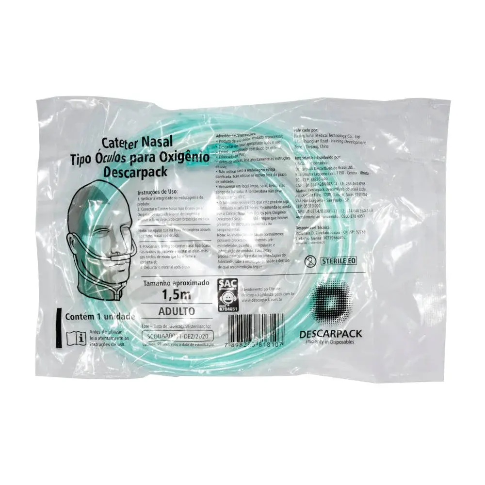 Cateter Nasal p/ Oxigênio Tipo Óculos Adulto - un DESCARPACK