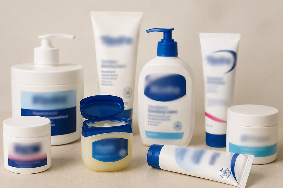 Selection of skincare products and emollient creams