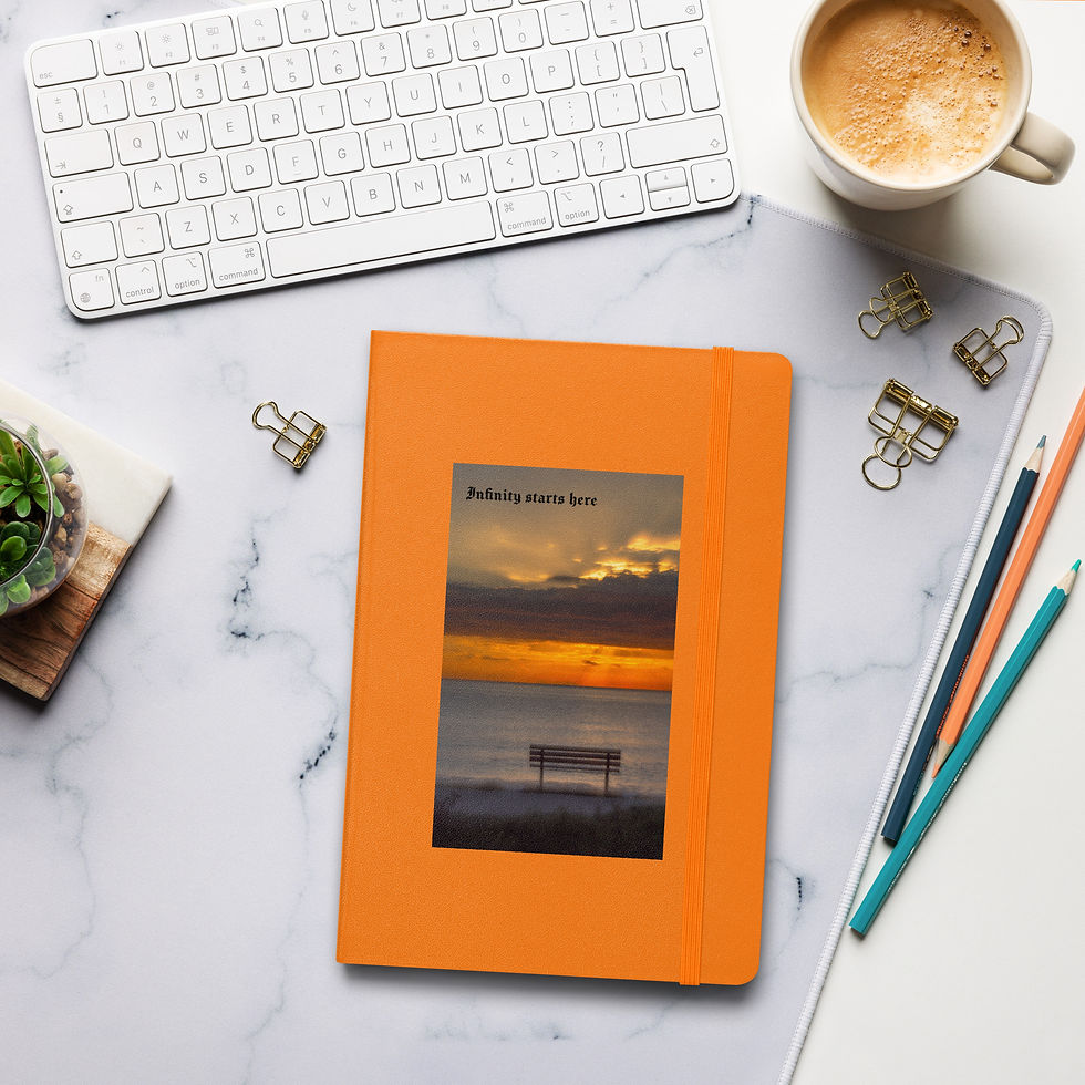 Hardcover bound notebook | cover photo of a bench in sunrise