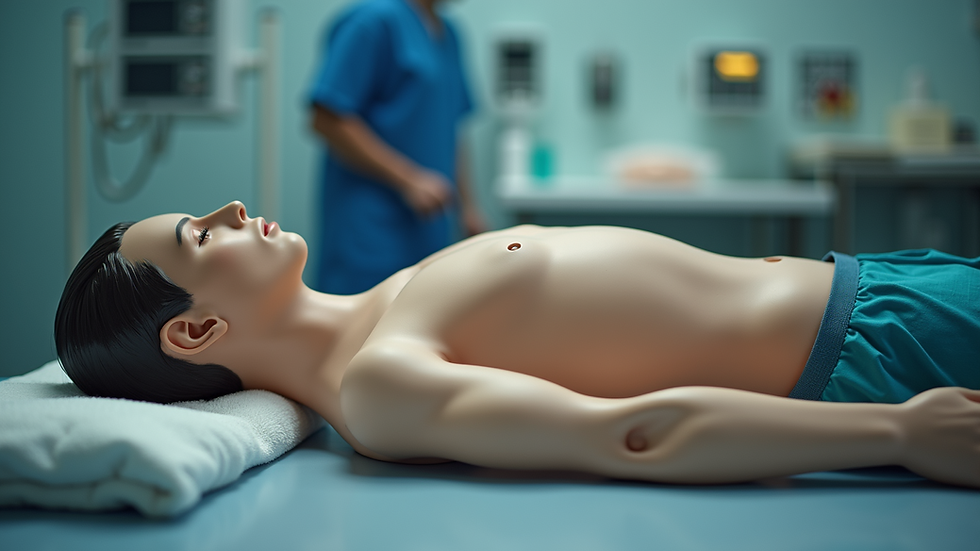Close-up view of a CPR manikin on a training station