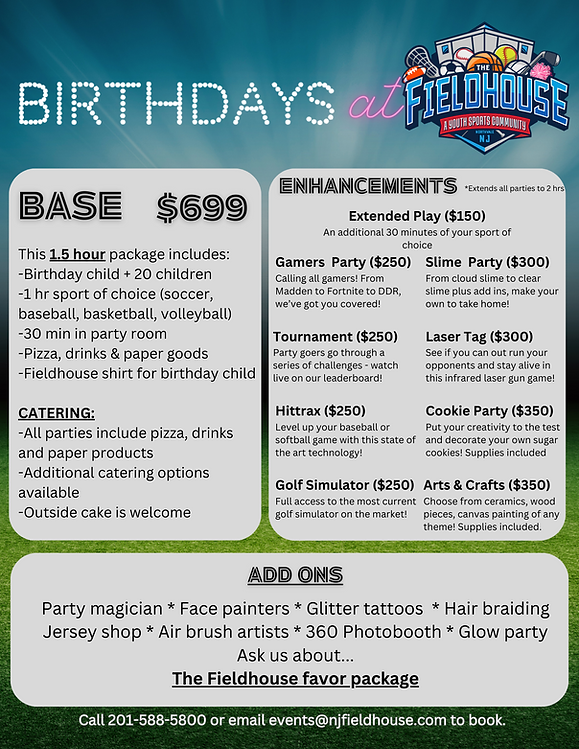 The Fieldhouse - Birthday Flyer 