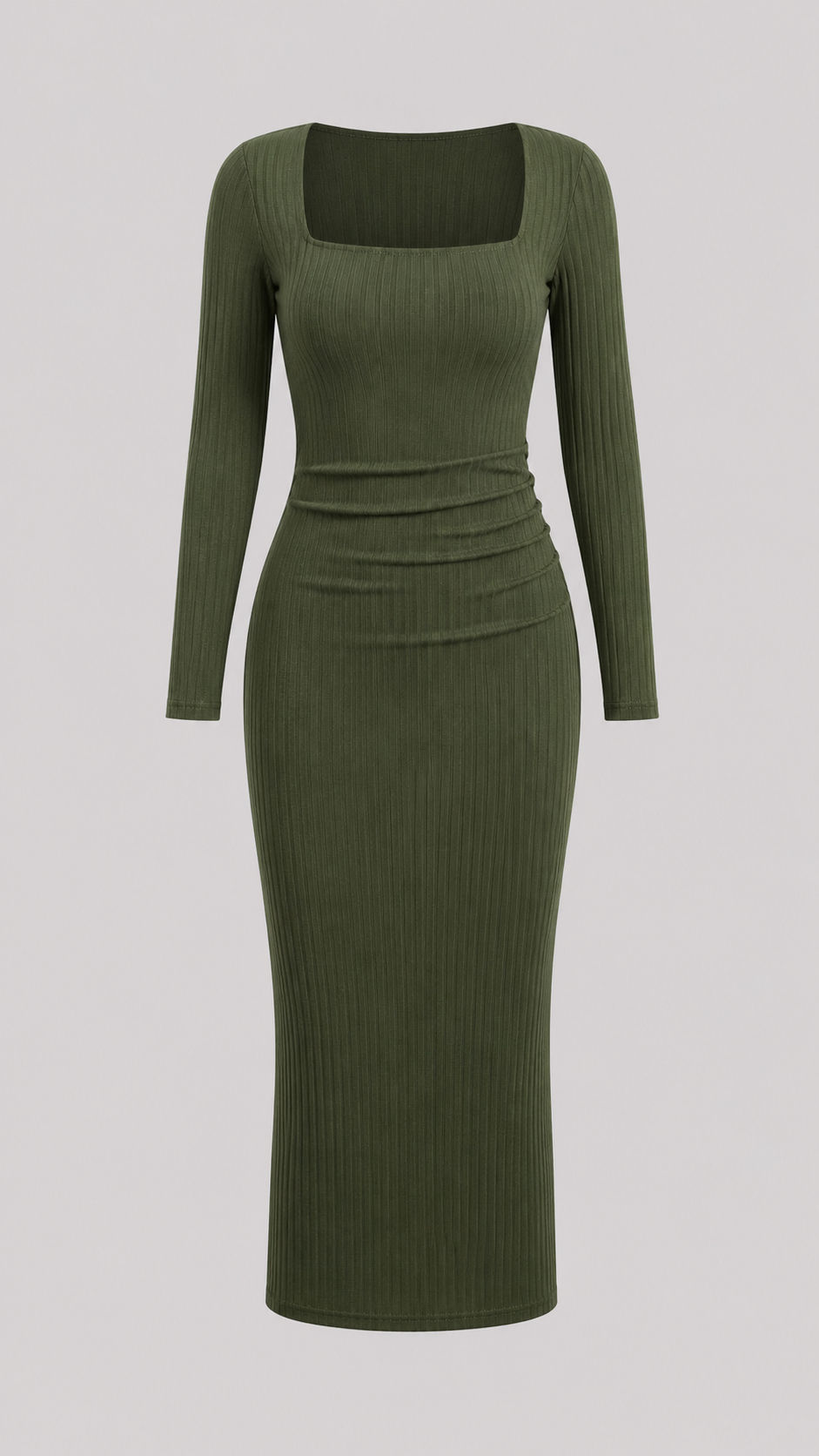 Vestido Midi Manga Longa Canelado