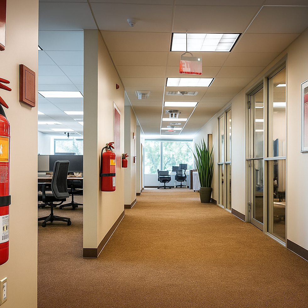 Close-up view of a fire alarm control panel with indicator lights