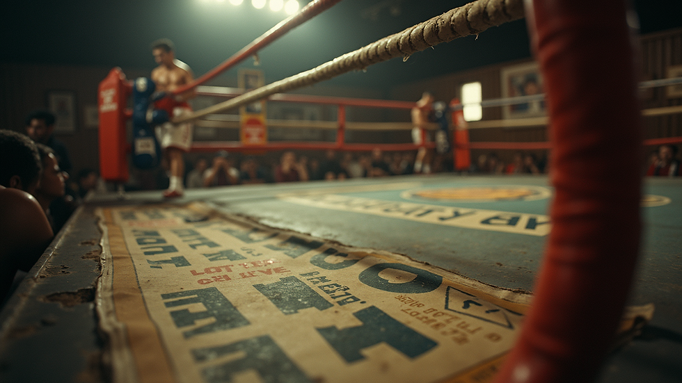 Eye-level view of a vintage boxing match poster