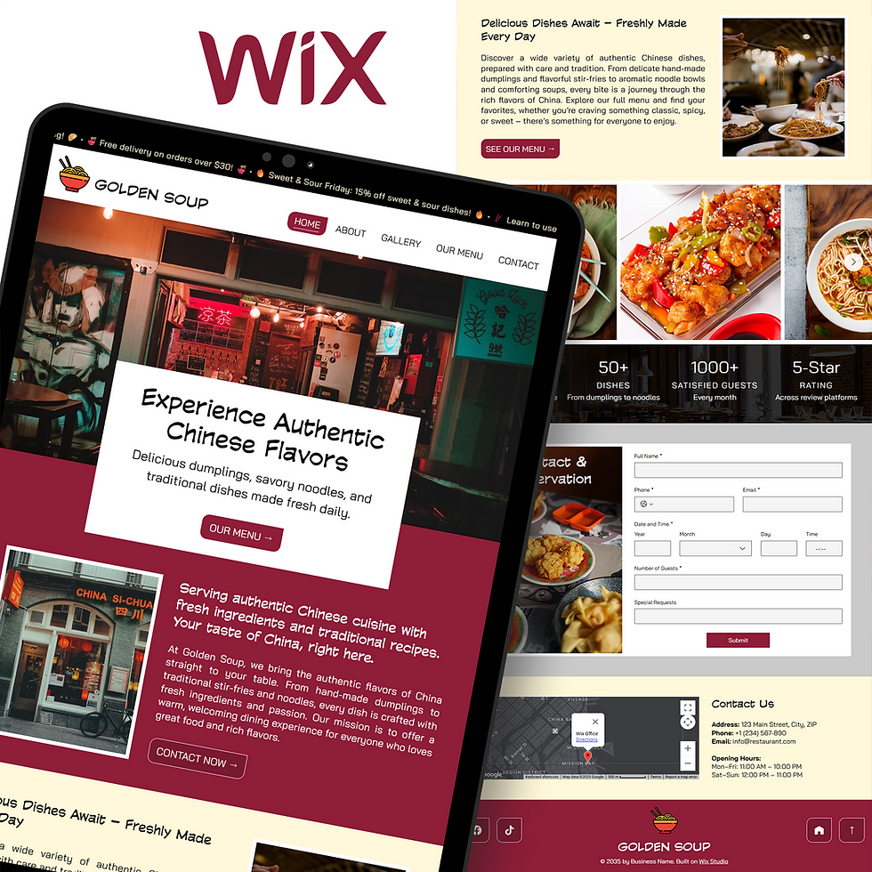 Chinese Food Restaurant Wix Studio Website Template – Modern, Customizable Template, Chinese Cuisine, Online Ordering, Table Reservations
