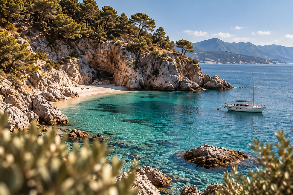 Mediterranean Cove with Sailboat and Pines.png