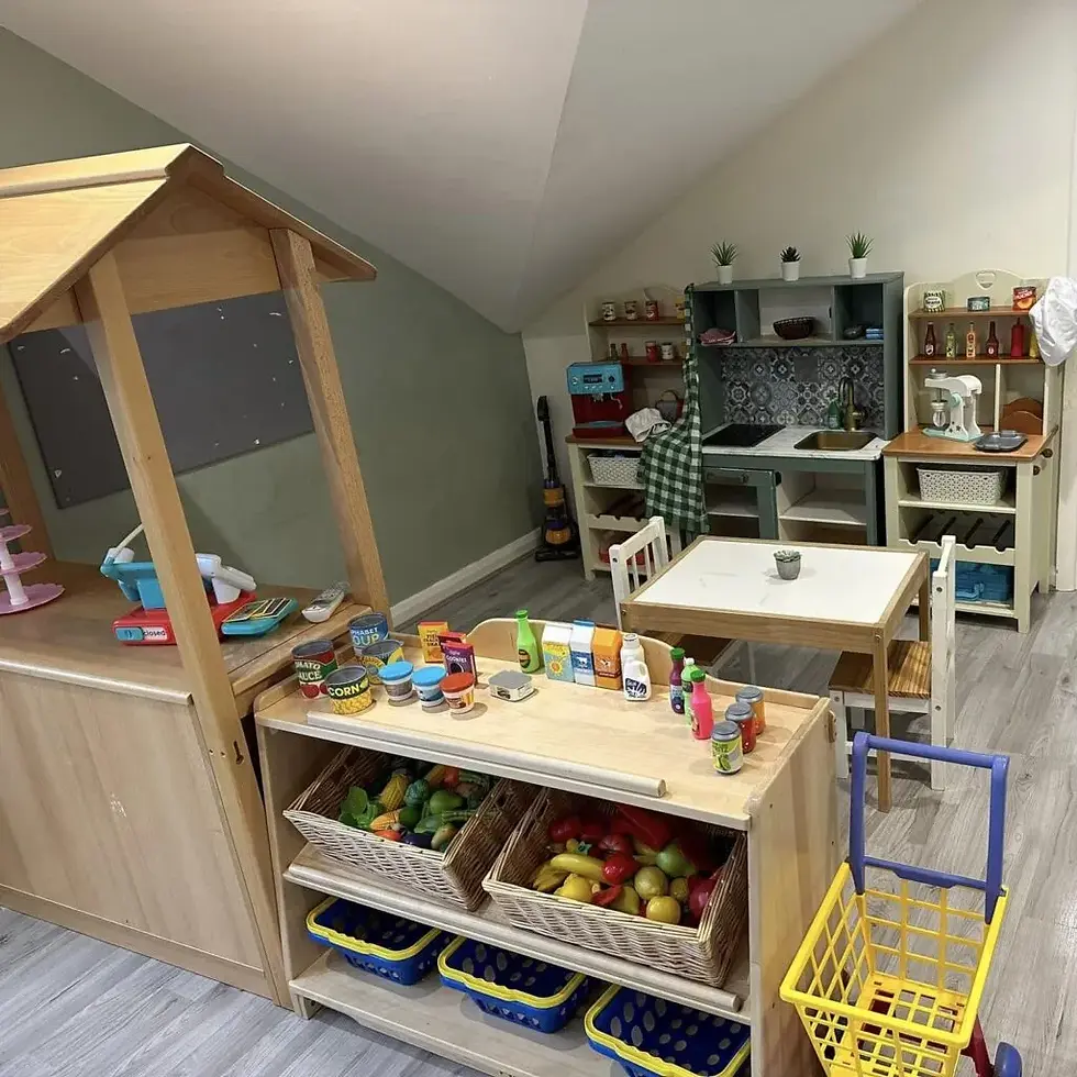 Play kitchen and unit with play food on in preschool