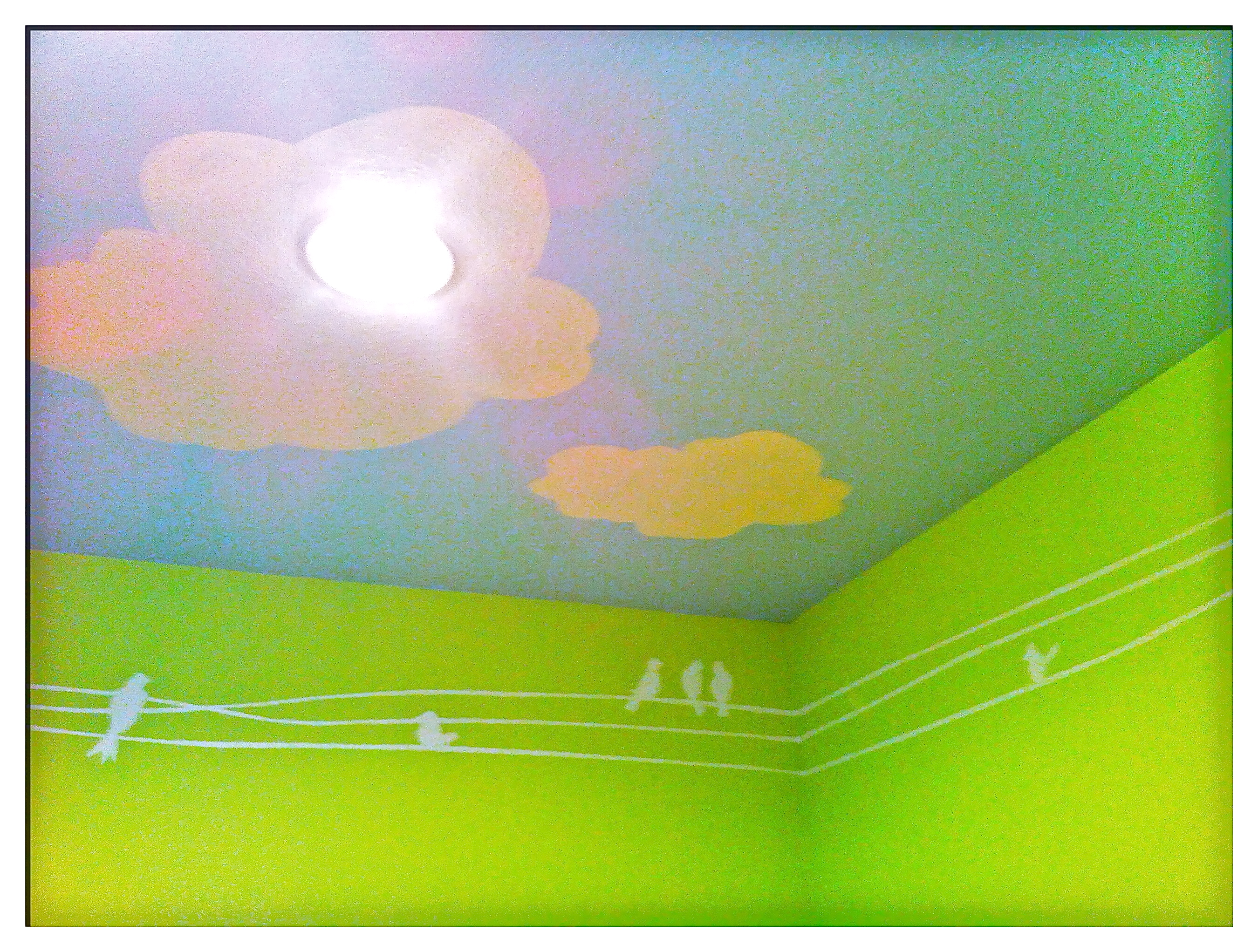 Birds on a wire w/ clouds