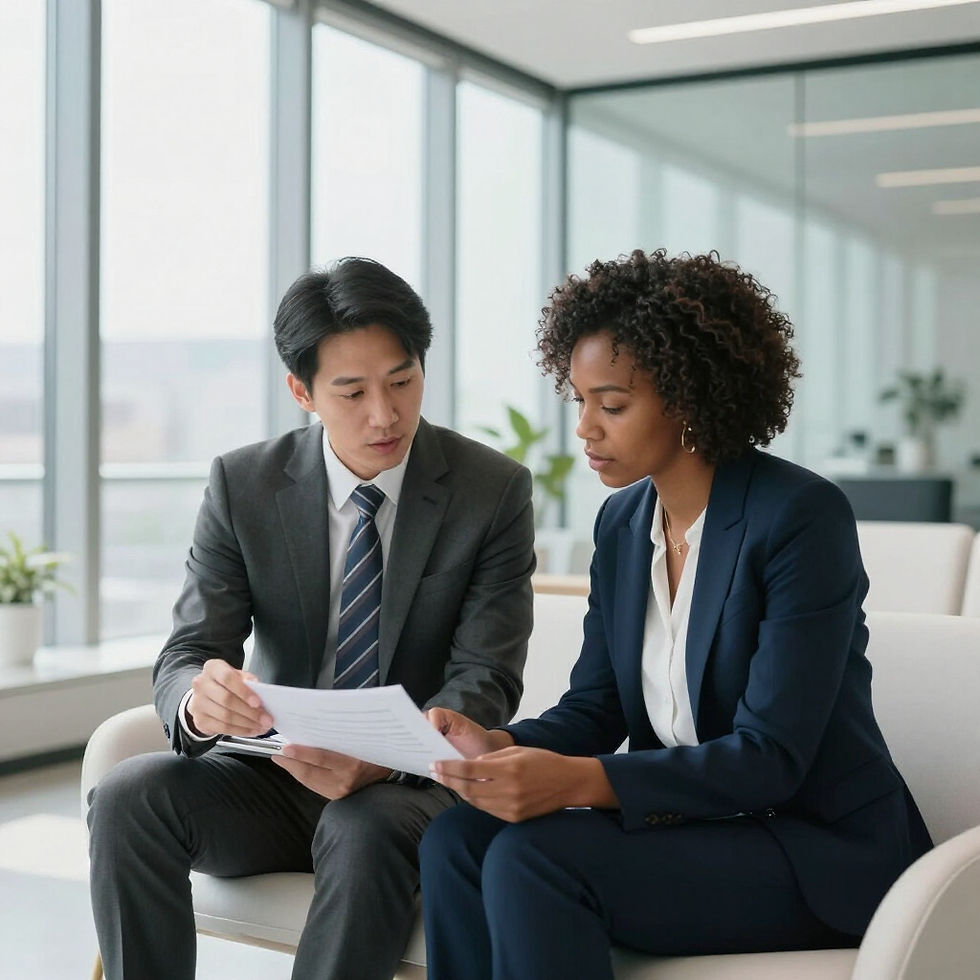 Two professionals discussing documents