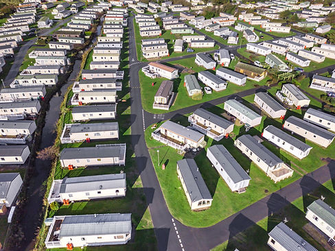 Caravan and camping, static home aerial view. Porthmadog holiday park taken from the air b