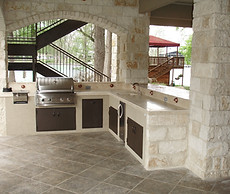 masonry outdoor kitchen, brick kitchen, patio