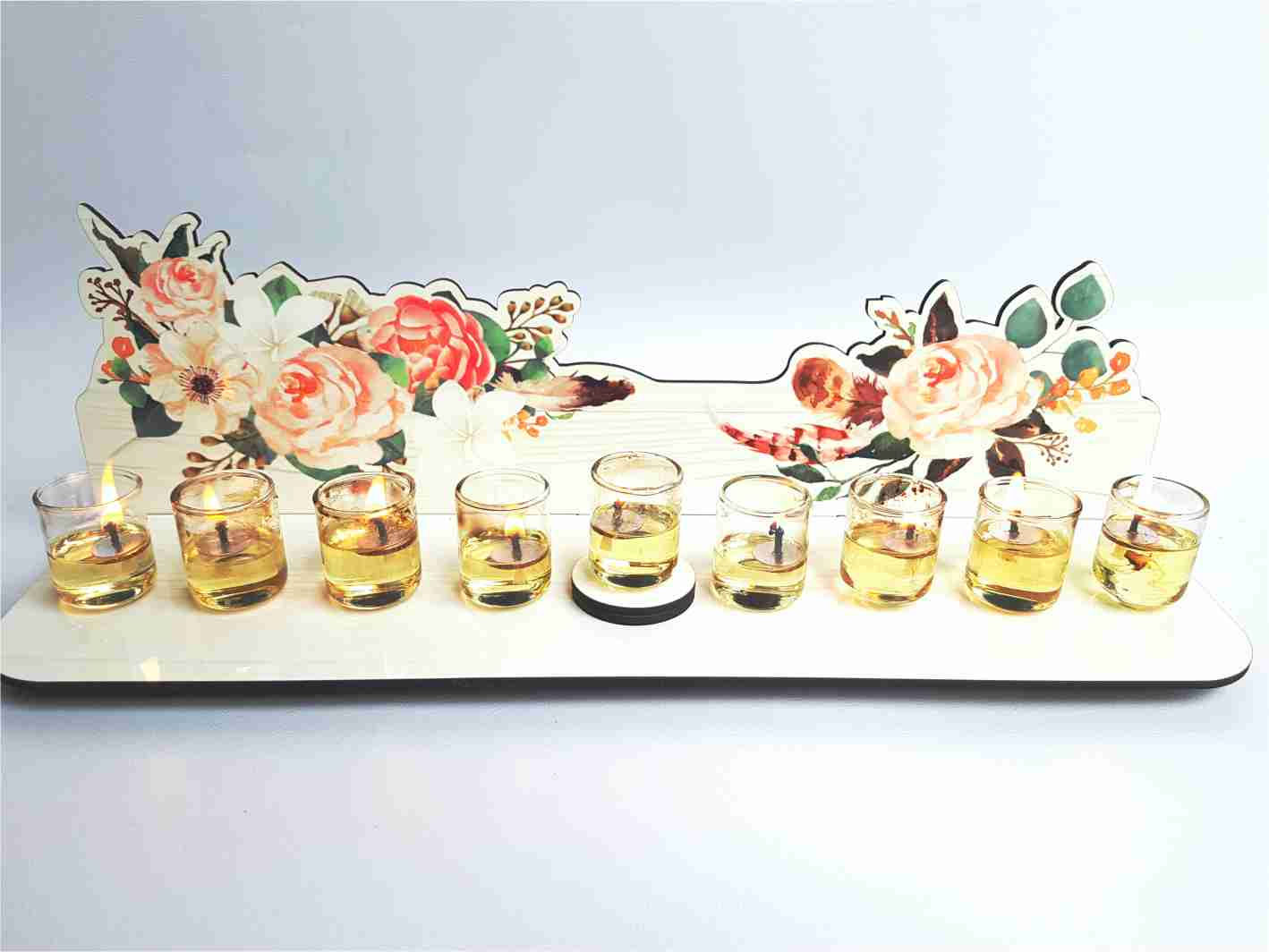 חנוכיית שמן מעוצבת | דגם פרחים