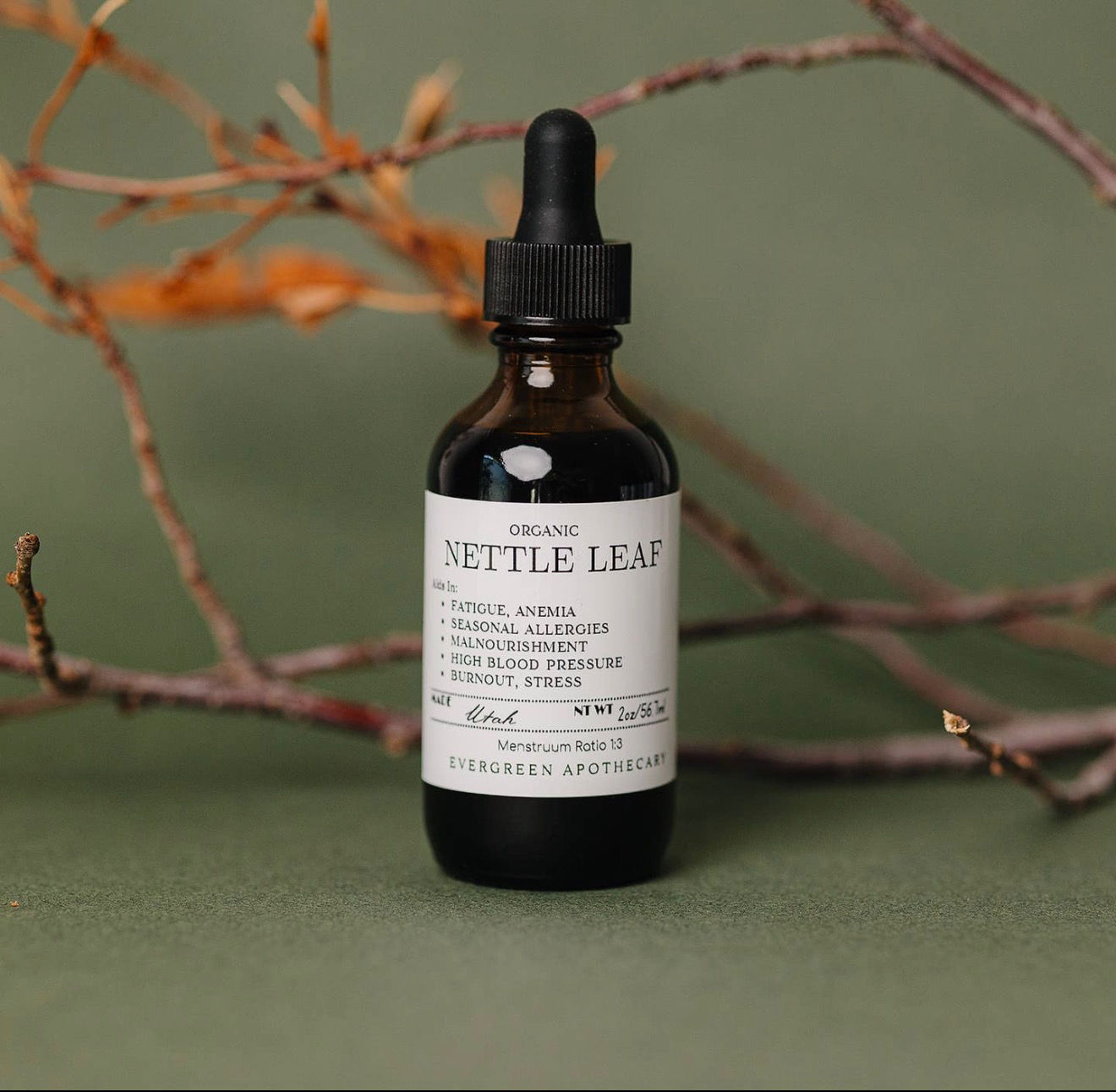 Organic Nettle Leaf herbal tincture bottle with dropper