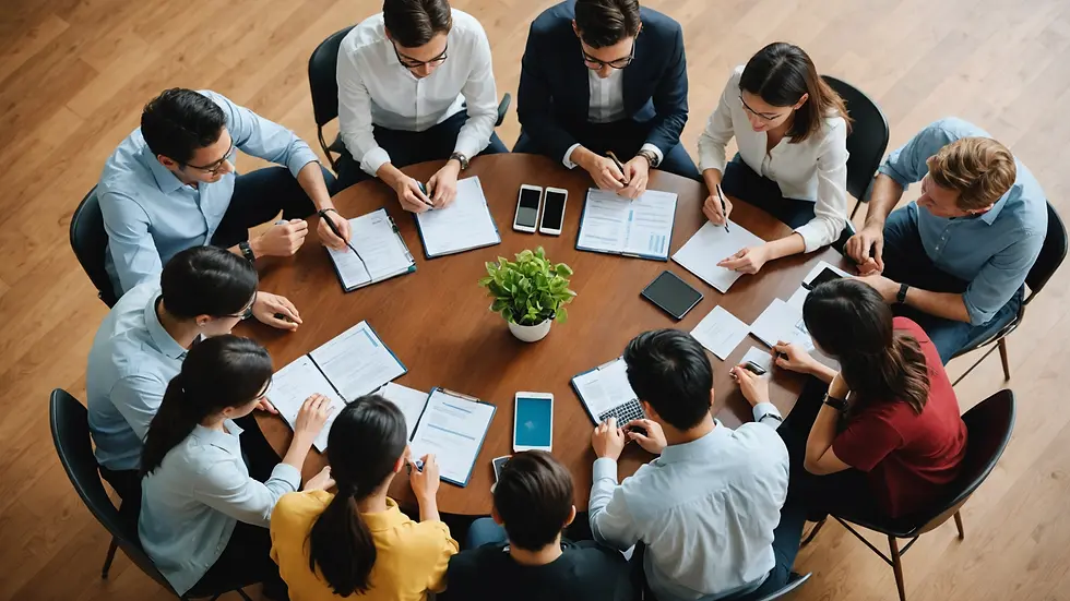 High angle view of a group discussion on shared values