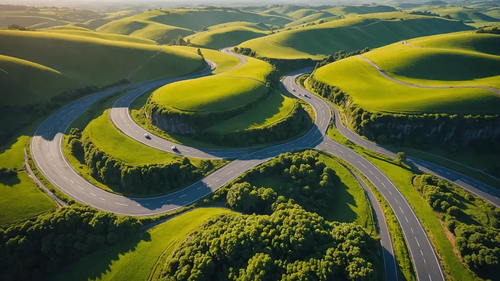 High angle view of a winding road symbolizing life's complex journey
