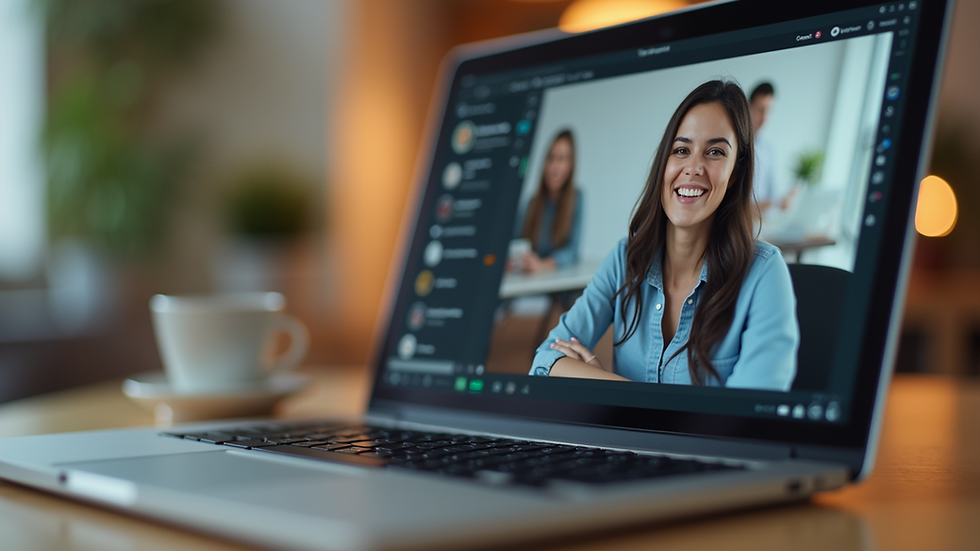 Eye-level view of a laptop screen showing a virtual support group chat