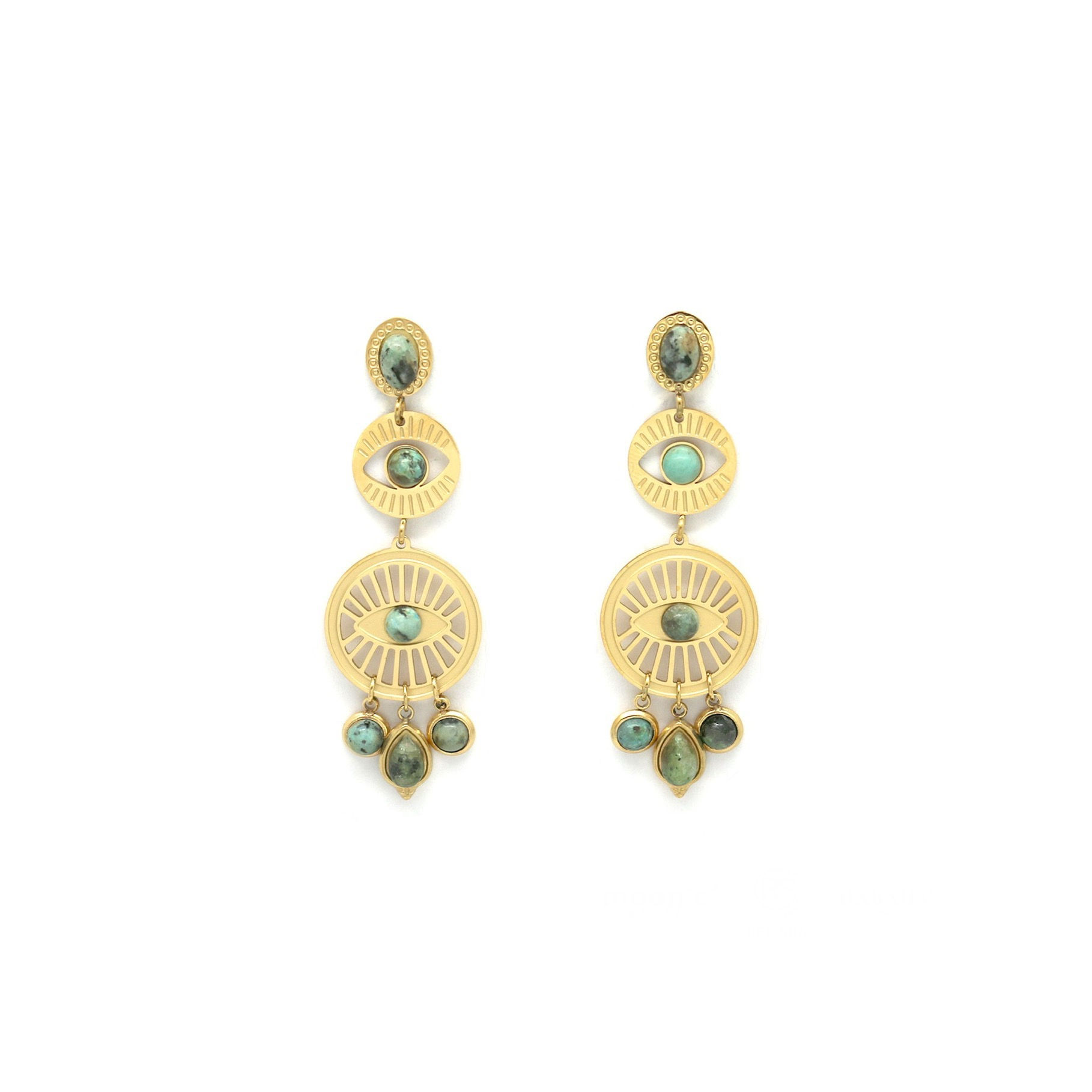 Boucles d'oreilles dorées femmes pierres naturelles oeil central