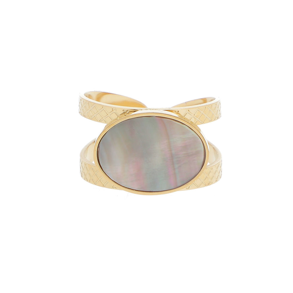 Miniature : Bague striée avec pierre naturelle