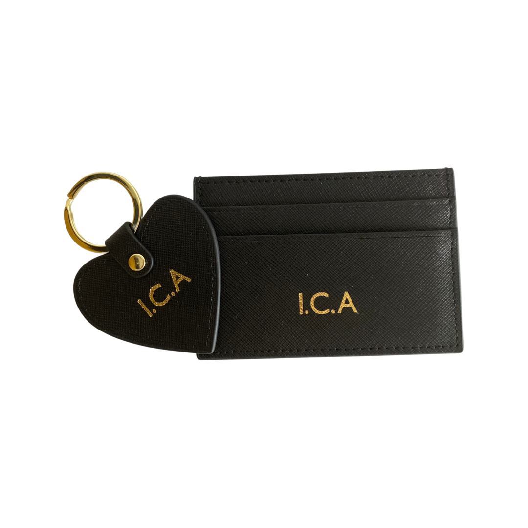 Personalised Saffiano Leather Heart Keyring & Card Holder Set