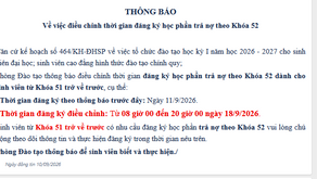Về việc điều chỉnh thời gian đăng ký học phần trả nợ theo Khóa 52