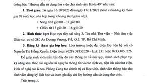 Thông báo về việc hướng dẫn sử dụng thư viện cho sinh viên K49