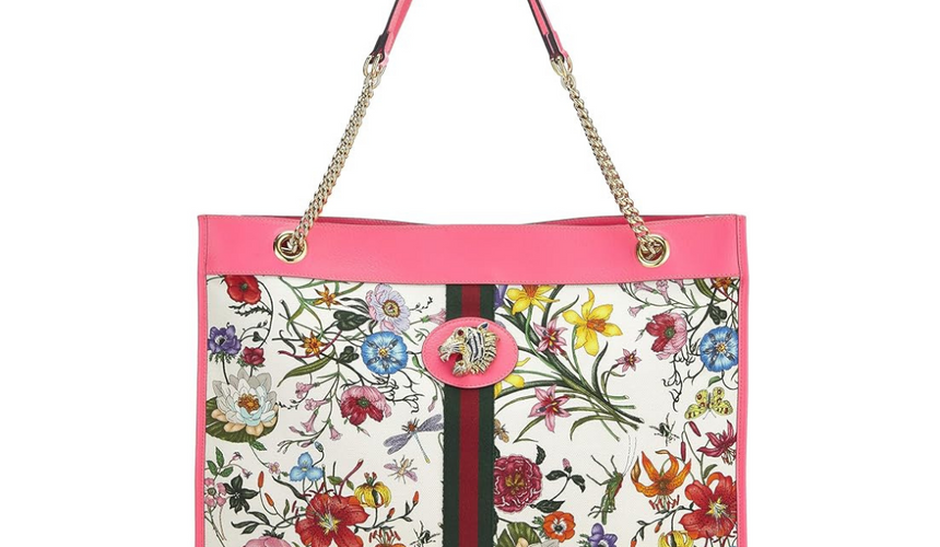 Gucci: Pink & Multicolor Flora Canvas Rajah Tote Large, Pink