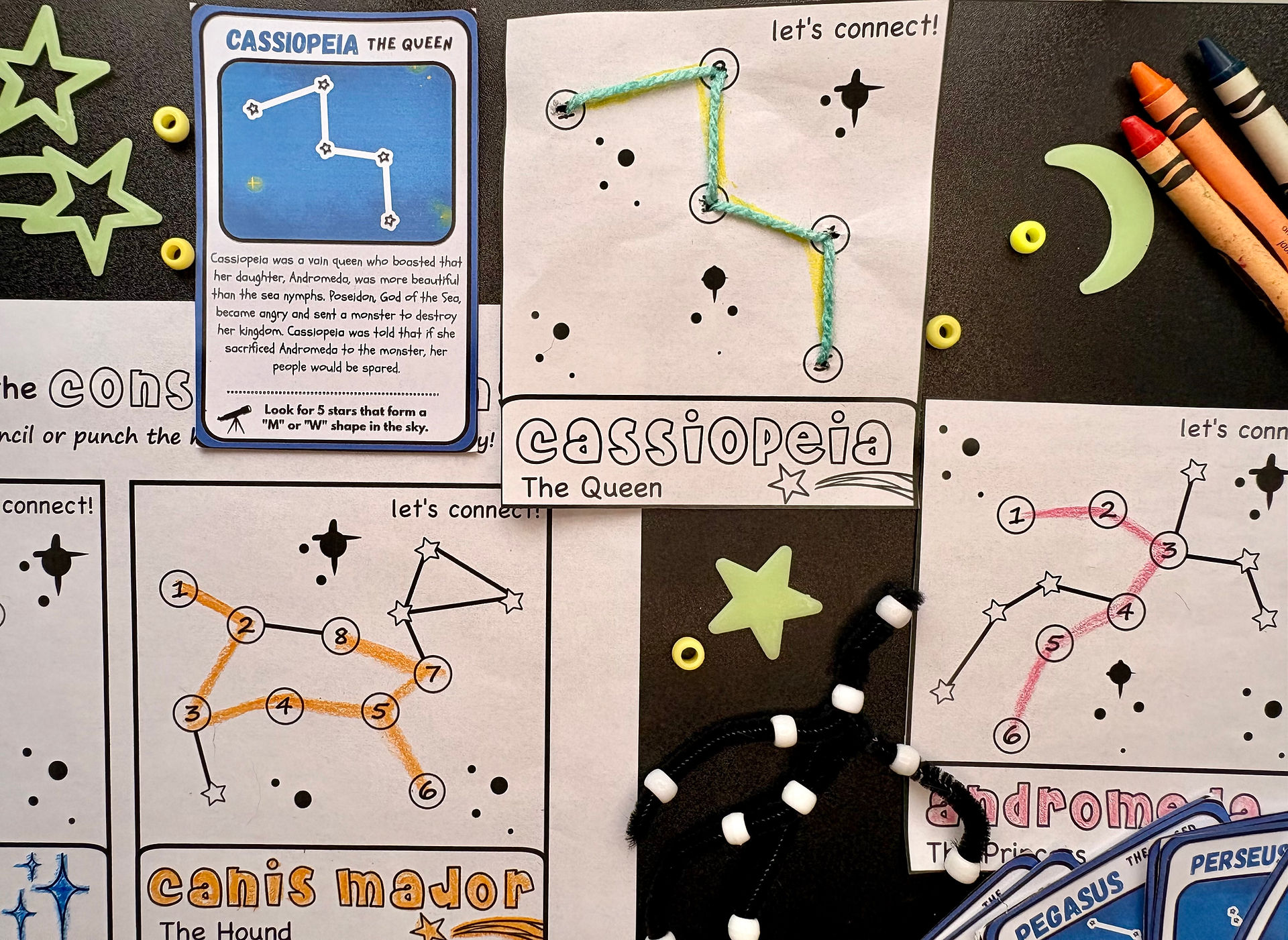 Constellation activities spread out on a desk