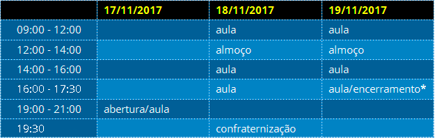 Tabela de programação do seminário