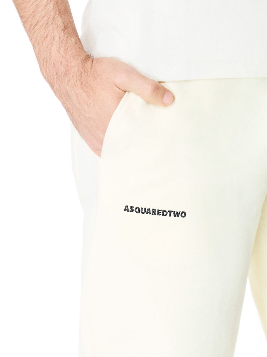 White Lounge Wear Joggers, ASQUAREDTWO Embroidered Logo, Men, Women, Small, Medium, Large, Fitted Ribbed Waistband