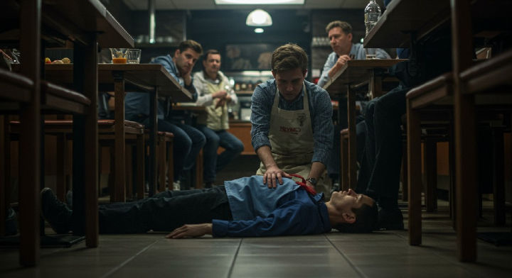 Una persona que trabaja en un restaurante se pregunta si debe o no resucitar a una persona inconsciente.