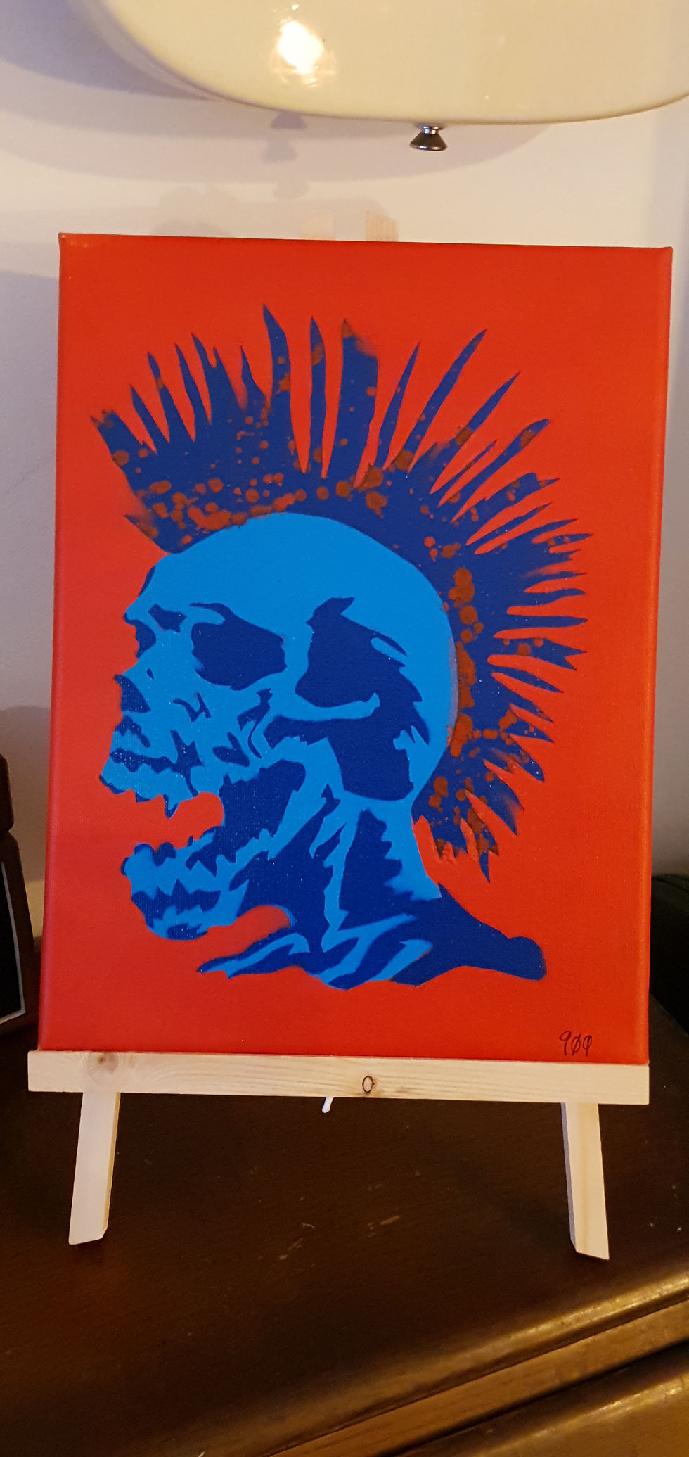 Thumbnail: 'Skullhican' 25x20cm Blue Graffiti Spray Art on Canvas.