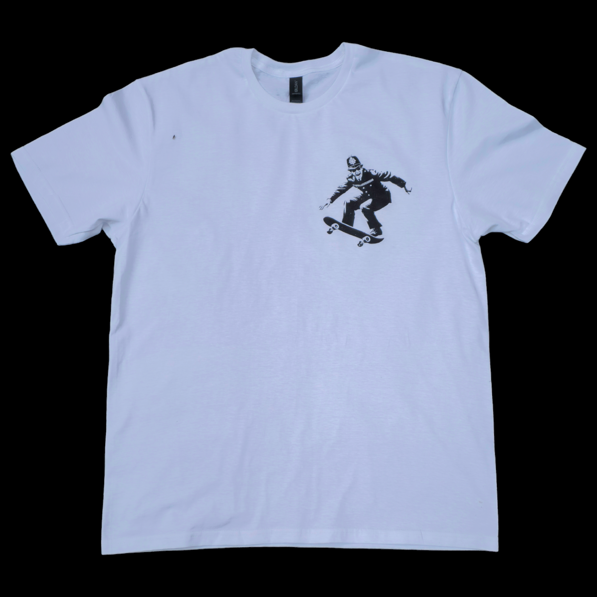 'Ello, ello, ello' Skating Policeman screen printed white T-Shirt