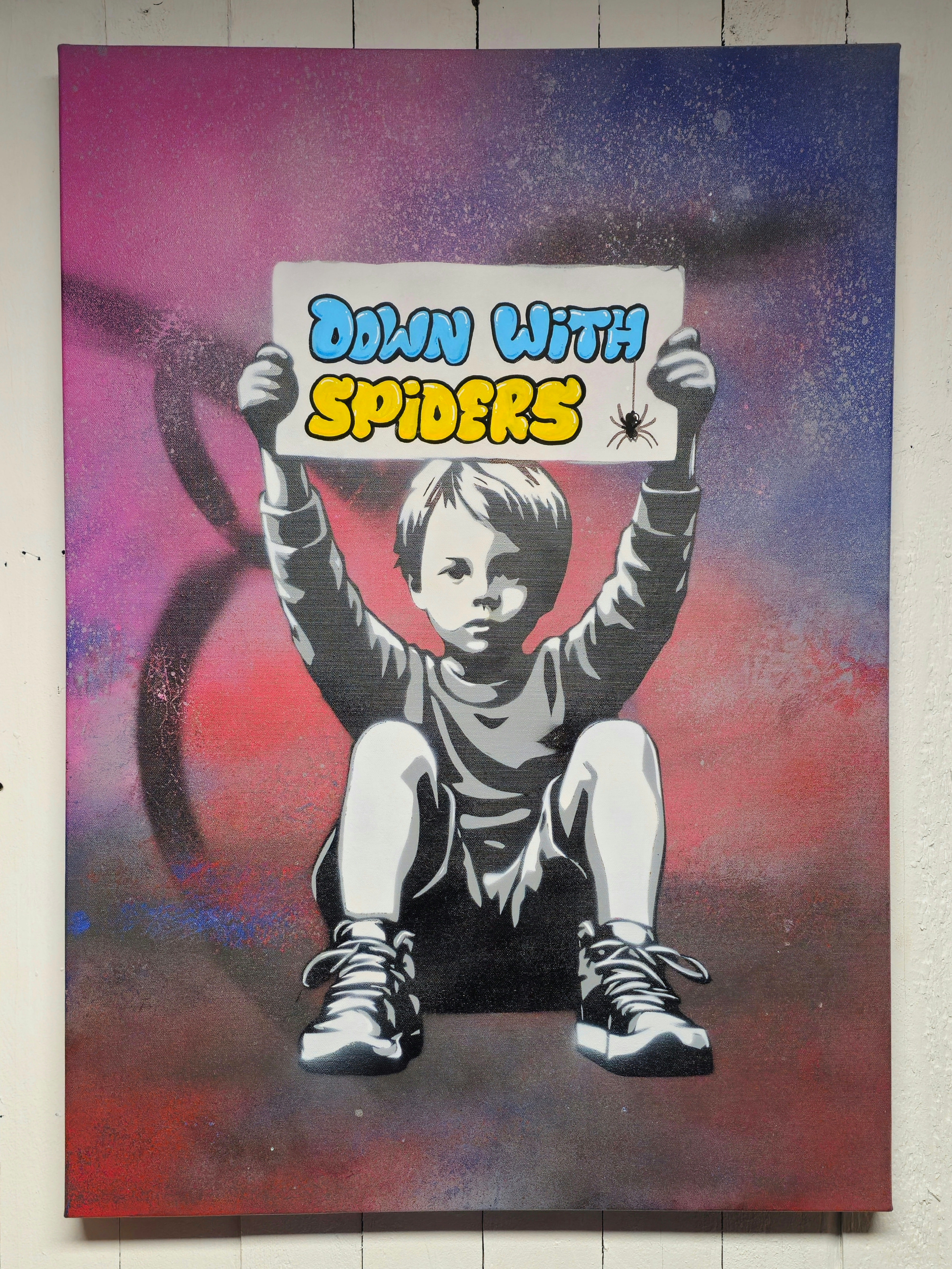 'Down with spiders' 65x50cm spraypaint on deep edge canvas