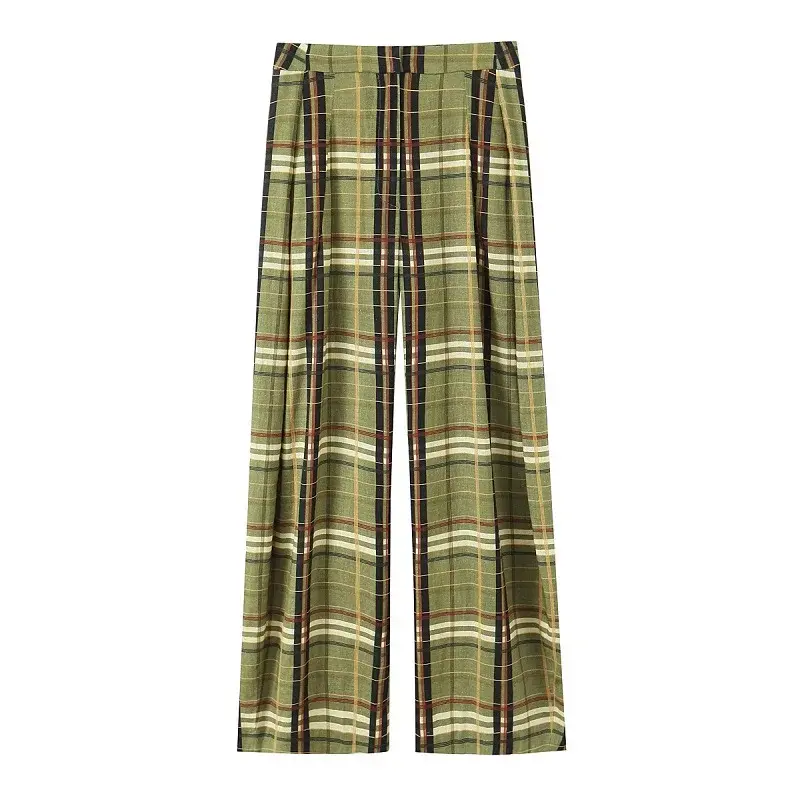 MUJER Plaid Baggy Pants Woman Casual Wide Leg Pants for Women Mid Waist Oversize
