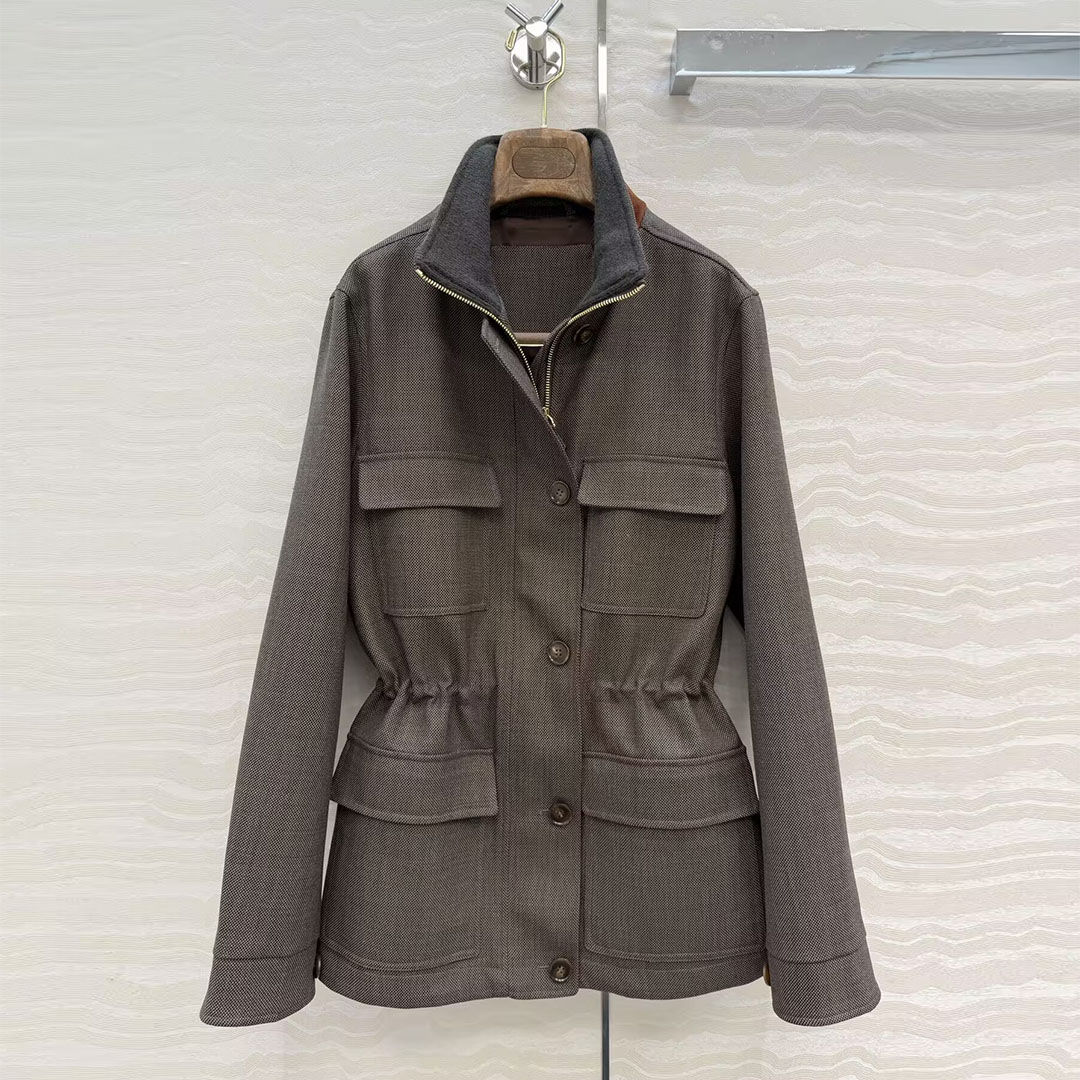 2026 New Spring Autumn Old Money Style Slim Waist Jacket Women Stand Collar Long