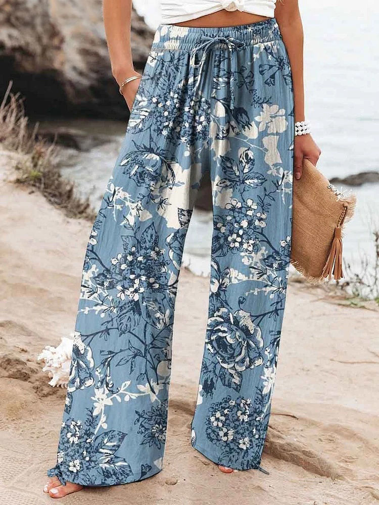 2025 New Women's Drawstring Relaxed-Fit Casual Pants 3D Floral Print Comfortable