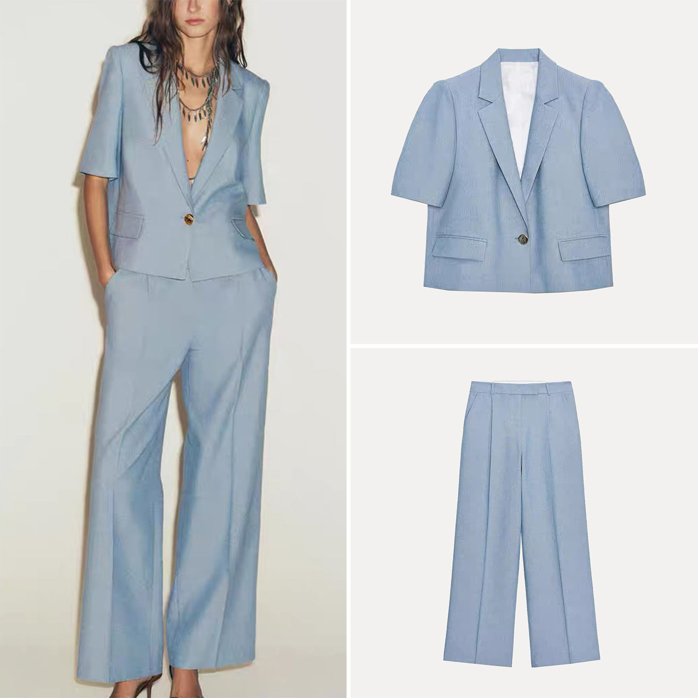 Z Women's Faion Suit Set with Padded oulder High Waist Straight Leg Pants Four S