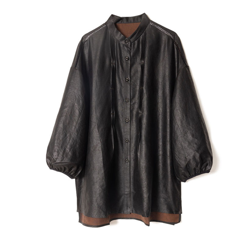 Minimally Designed Black Hollowed Out Shoulder Stand Up Collar 100% Natural Mulb