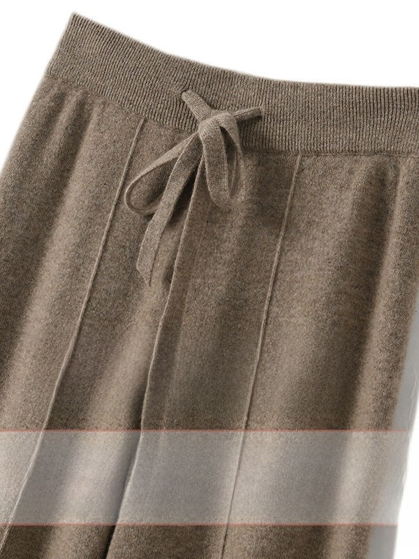 High Waist Knitted Wide Leg Pants Women's Autumn Winter Extended Floor Length Dr